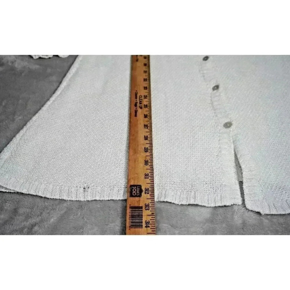 EILEEN FISHER Cotton Hemp White Vneck Cardigan M Cottage Core Pearl Button - Picture 7 of 16